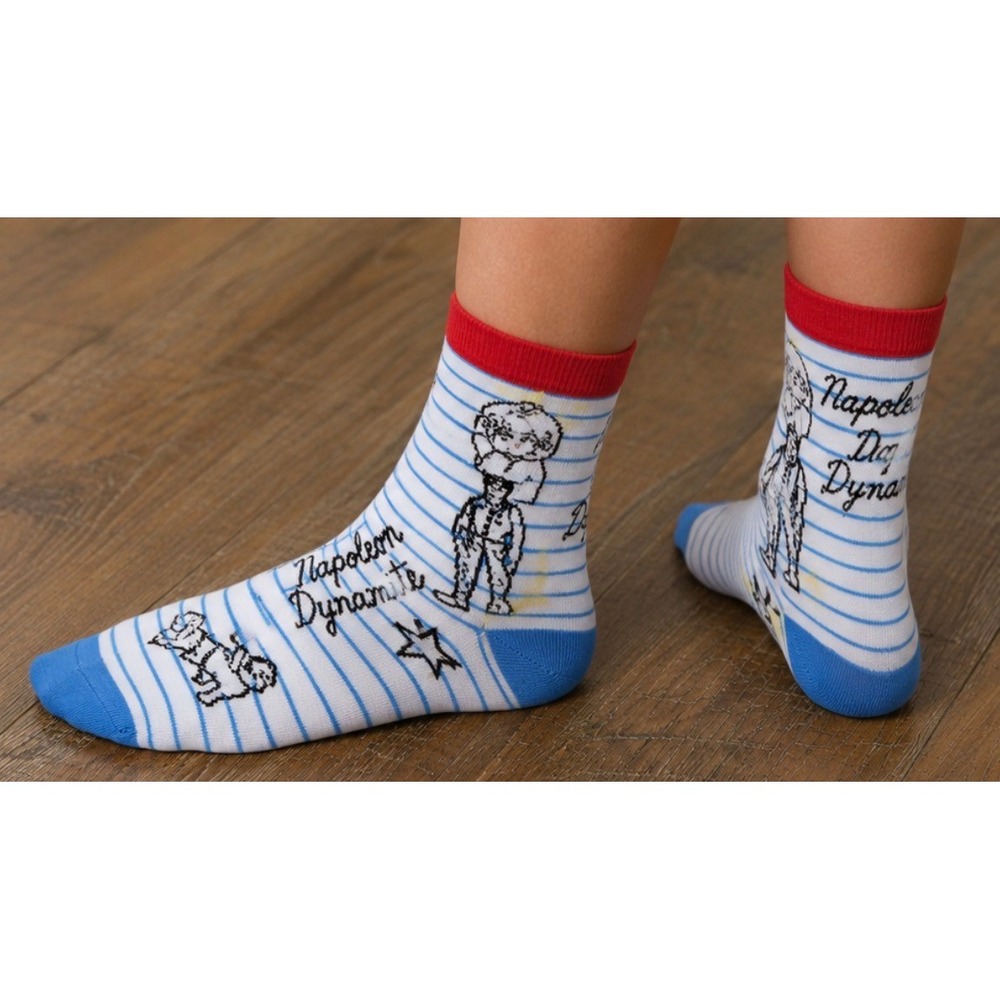 NEW Napoleon Dynamite Mens Crew Socks White Blue Striped Liger Movie 10-13